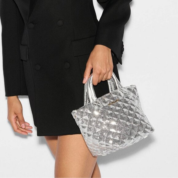 NWT MZ Wallace Silver Ice Sequin Micro Metro Tote Deluxe - Picture 2 of 6